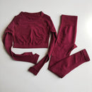 Women Seamless Yoga Sets High Waist Gym Mesh Leggings Shirts Suit Long Sleeve Fitness Workout Sports Running Thin Yoga Sets