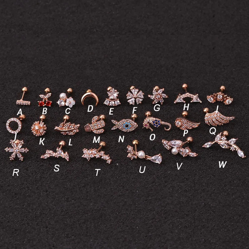 Hot 1piece  Steel Copper Fish Hand Tree CZ ear piercing jewelry steel barbell daith earrings helix cartilage studs Piercing