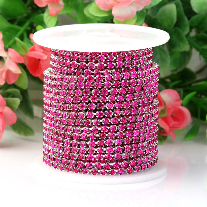 1 Yard Clothes Rhinestone Chain Silver Claw Sewing On Crystal Glass Cup Chain Rhinestone Trim DIY Garment Bags decorations