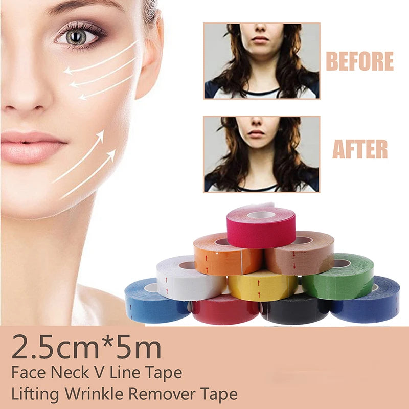 2.5CM*5M Kinesiology Tape For Face V Line Neck Eyes Lifting Wrinkle Remover Sticker Facial Skin Care Tools