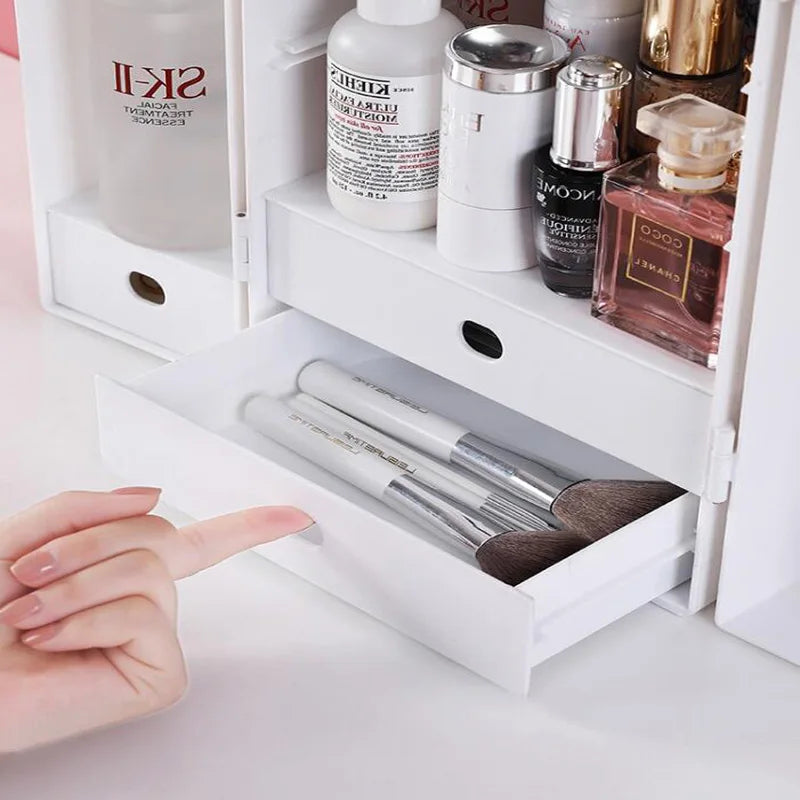 Double Door Makeup Storage Box Dressing Table Skin Care Product Finishing Box Lipstick Finisher Beauty Box Beauty Makeup Toolbox