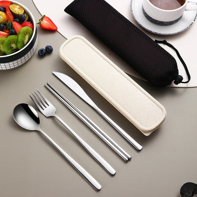 304 Tableware Set Portable Cutlery Set Dinnerware Set High Quality Stainless Steel Knife Fork Spoon Travel Flatware With Box