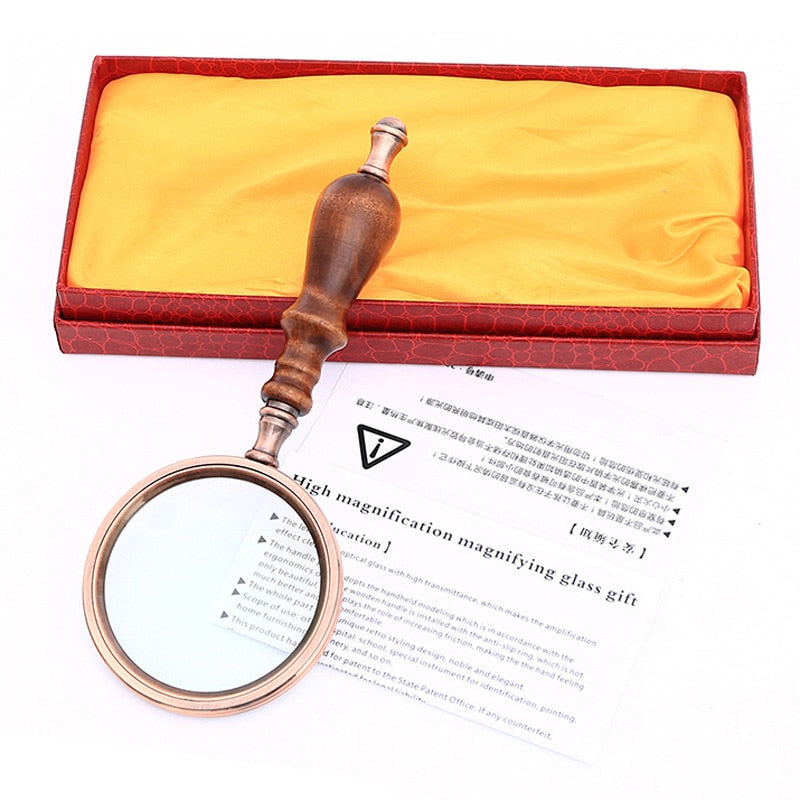 10X 75mm Handheld Magnifier Wooden Handle Vintage Magnifying Glass Portable Retro Handle Magnifier Eye Loupe Glass With Gift Box