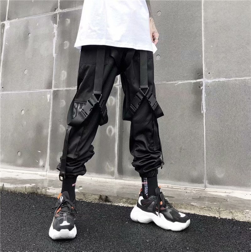 Women Cargo Pants 2023 Harem Pants Fashion Punk Pockets Jogger Trousers With Chain Harajuku Elastics High Waist Streetwear