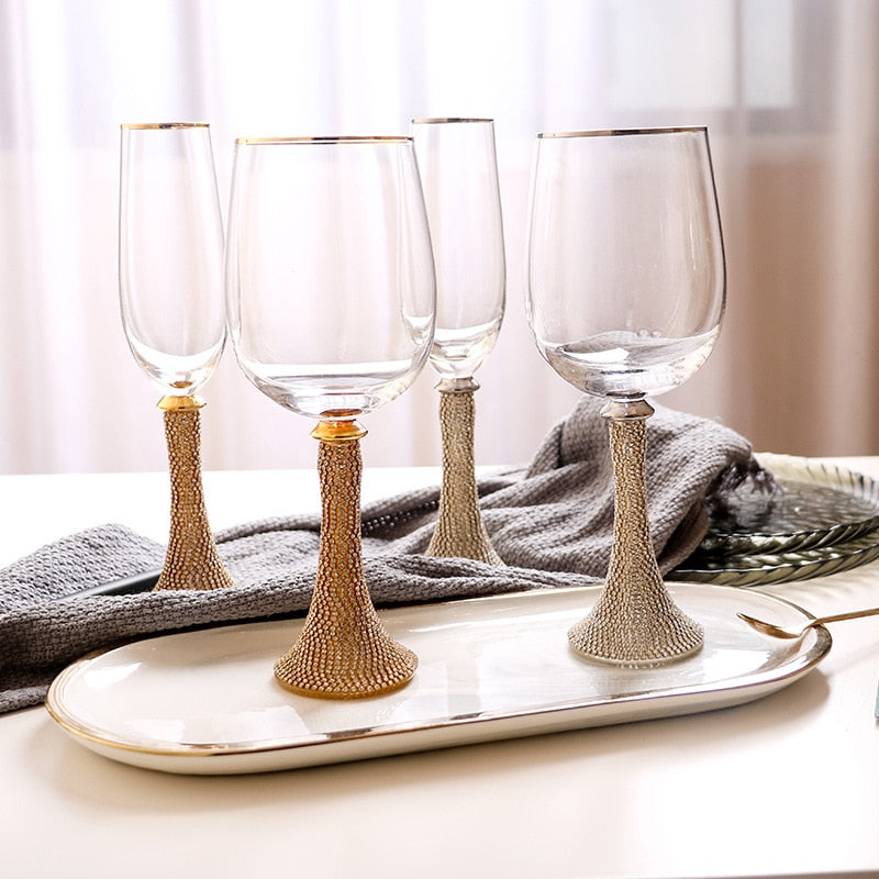 Creative Glass with Diamond Wine Glass Crystal Tall Wine Glass Champagne Glass Home Restaurant Wine Glass Party Banquet Glass