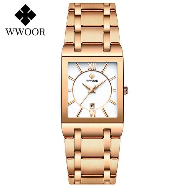 WWOOR Ladies Watch Top Brand Japanese Quartz Watches Square Black Gold Watch Stainless Steel Waterproof Fashion Women Wristwatch