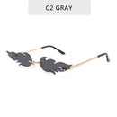 2022 Neue Mode Feuer Flamme Sonnenbrille Damen Herren Marken-Design Randlose Wellen-Brille Luxus Trend Schmale Sonnenbrille Streetwear