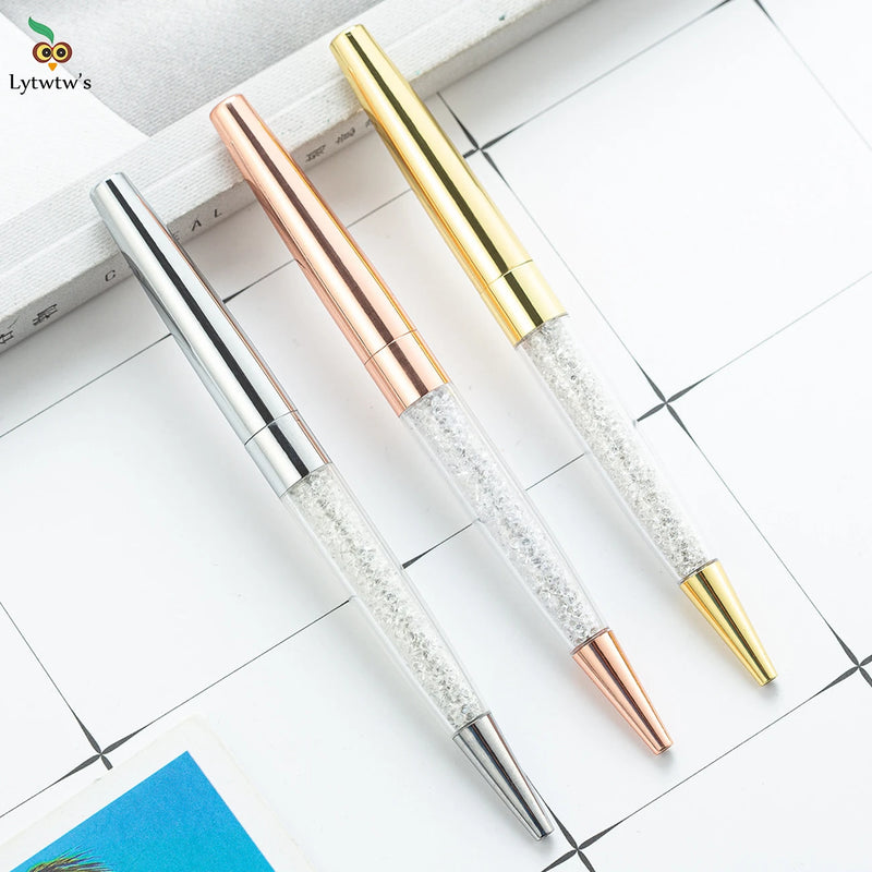 1 Pieces Lytwtw's Crystal Ballpoint Pen Stationery Office School Supply Spinning Metal High Quality Luxury Roller Rose Gold