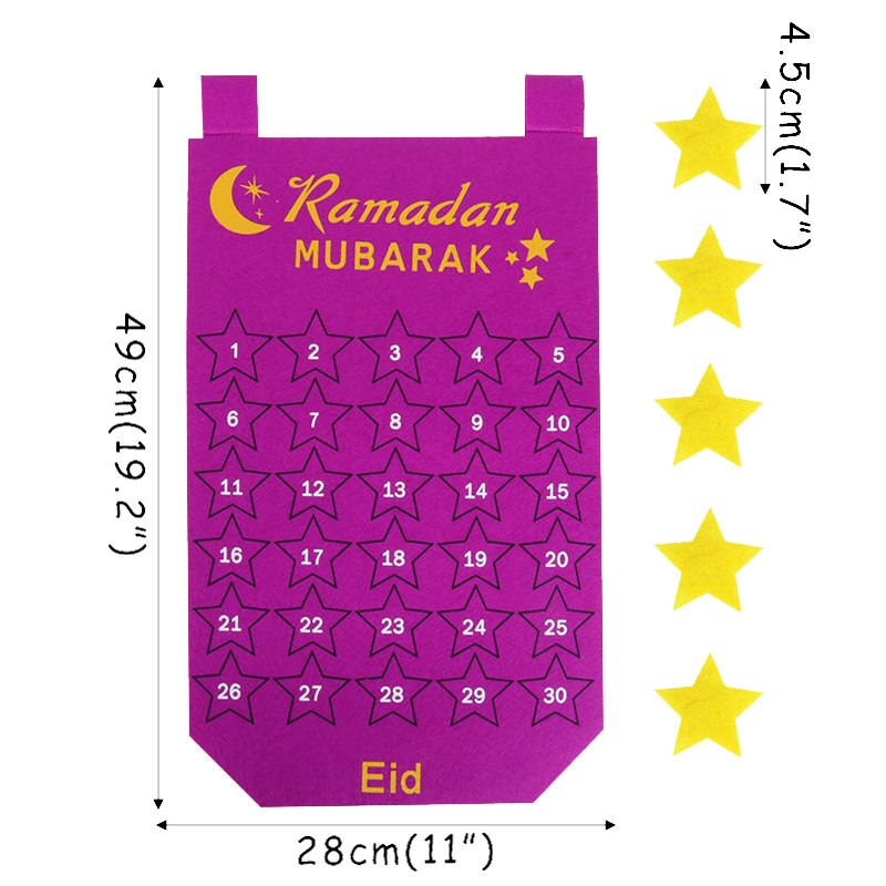 2023 Newest Ramadan Mubarak 30days Advent Calendar Hanging Felt Countdown Calendar for Kids Gifts Ramadan Decorations Supplies