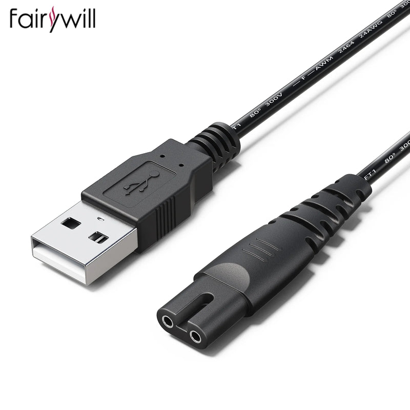 USB Cable Charger for Fairywill Water Flosser Black for Oral Irrigator for 5020E