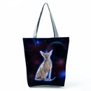 New Lady Tote Bags Black White Cute Cat Printed Fabric Eco Handbag High Capacity Shopping Office Reusable Casual Shoulder Bag