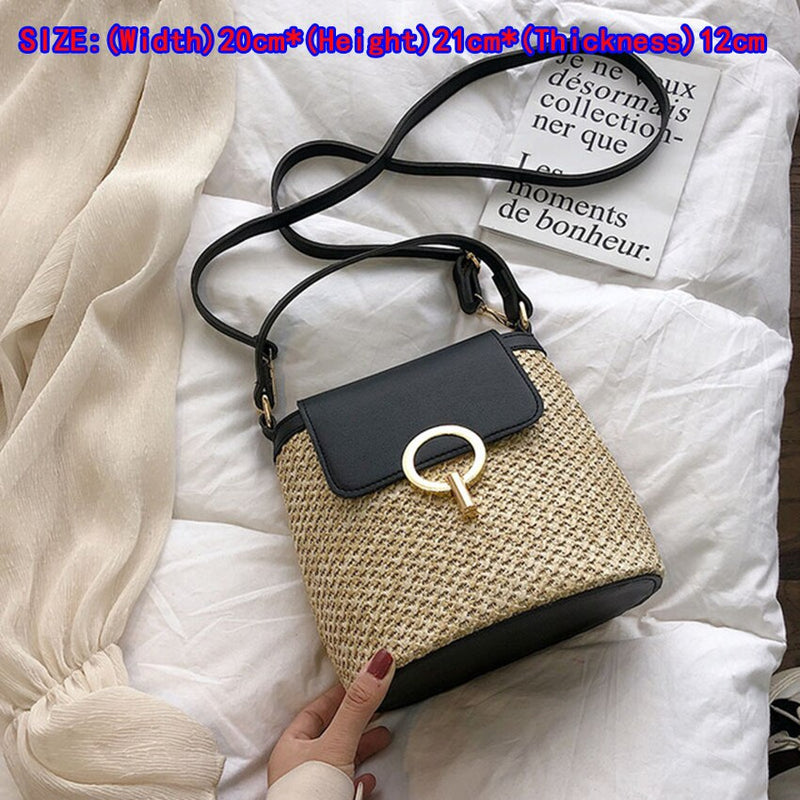 Small Straw Bucket Bags For Women 2020 Summer Crossbody Bags Lady Travel Purses and Handbags Female Shoulder Messenger Bag