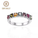 GEM'S BALLET Stackable Eternity Band Ring for Women Silver 925 Jewelry Natural Tourmaline/Pink Topaz/Black Garnet Gemstone Rings