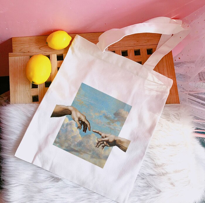 Harajuku Cool Graphic Ladies Handbags Canvas Tote Bag Ulzzang Kawaii Women Shoulder Shoper Bags Harajuku Chic Bag