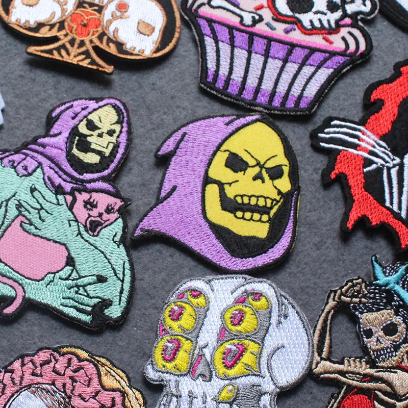 Skull Iron On Patch Skeletor Patches For Clothing Grim Reaper patch Embroidered Patches On Clothes Punk Clothes Stripes Decor