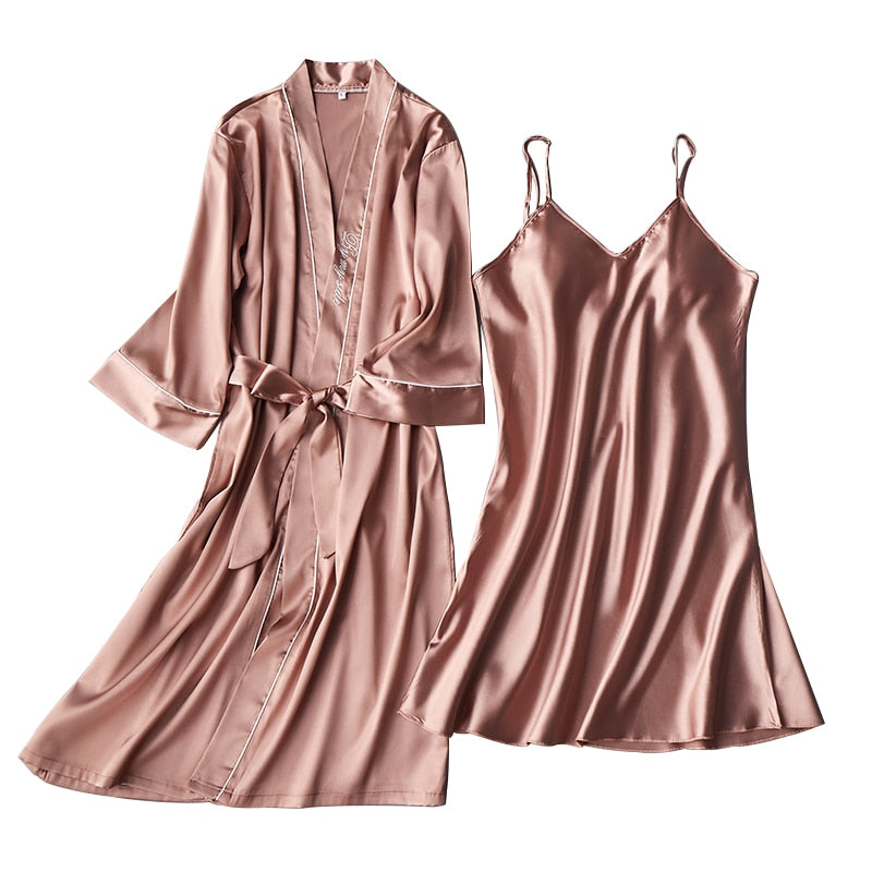 Satin Bride Bridesmaid Wedding Robe Women Soft Homewear 2PCS Sleepwear Summer New Nightdress Silky Intimate Lingerie Nightwear