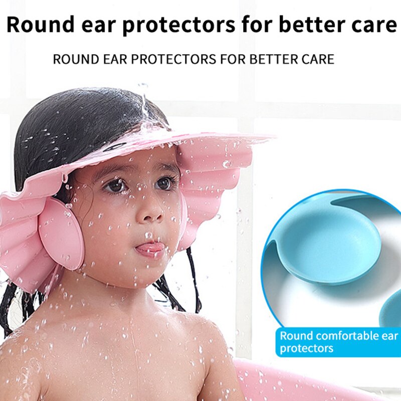 Children Shampoo Cap Baby Soft Cartoon Bath Visor Hat Adjustable Baby Shower Protect Eye Water-proof Hair Shield Cap for Infant