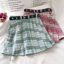 Harajuku Plaid Skirt Women Punk y2k High Waist Mini Tennis Skirts Uniform Chain Pocket A-line Streetwear Vintage Free Belt