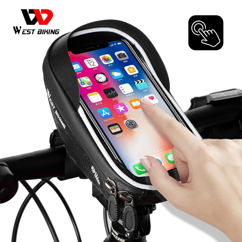 WEST BIKING Waterproof Bike Bag Frame High Sensitive Touch Screen 6.0inch Phone Case Cycling Bag Front Top Tube MTB Bicycle Bags