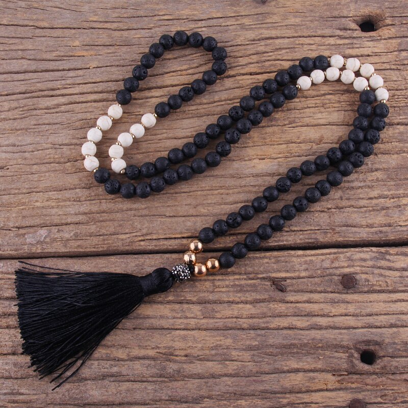 Free Shipping Fashion Black Lava Stones Bohemian Tribal Jewelry Long Black Tassel Necklace For Women