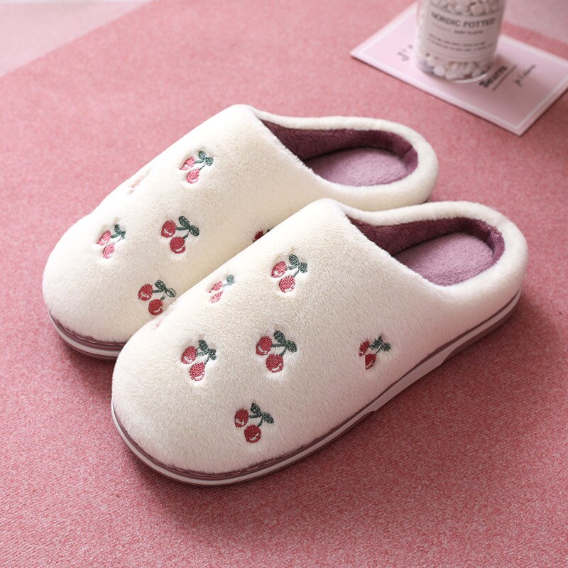 Fashion Fruit Indoor Slippers Women Warm Plush Home Slipper Anti-slip Soft Lovers Winter Shoes Banana Cherry Ladies Slides SH450