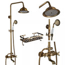 Antique Brass Shower Faucets Set 8'' Rainfall Shower Head Brass Handshower Dual Handle Mixer Tap Rotation Bath Shower Faucet