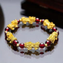 Feng Shui Obsidian Stone Beads Bracelet Wristband Gold Color Black Pixiu Wealth Good Luck Women Bracelet  Men Women Unisex