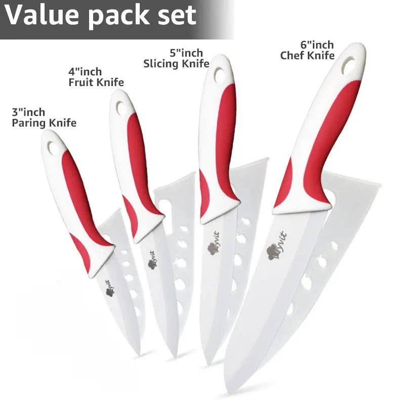 Ceramic Knife Kitchen Knives Holder Chef Slicing Utility Paring Knife White Blade 3 4 5 6 inch + Stand + Peeler Cooking Set
