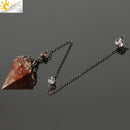 CSJA Reiki Natural Chip Stone Pendulum Antique Copper Chain Hexagon Cone Resin Pendant for Dowsing Divination Wicca Pendule G321