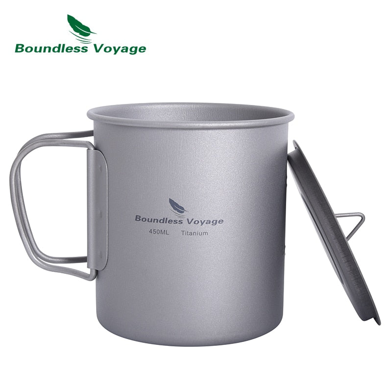 Boundless Voyage Titanium Cup with Lid Folding Handle Outdoor Camping Mug Pot Drinkware 200ml 500ml 750ml 1250ml