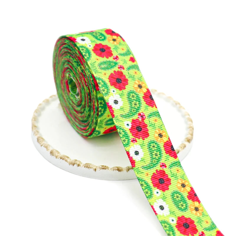 5 Yards 1" 25MM Flowers Printed Grosgrain Ribbons For Hair Bows DIY Handmade Materials Y2020122402