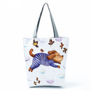 New Lady Tote Bags Black White Cute Cat Printed Fabric Eco Handbag High Capacity Shopping Office Reusable Casual Shoulder Bag