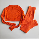 Women Seamless Yoga Sets High Waist Gym Mesh Leggings Shirts Suit Long Sleeve Fitness Workout Sports Running Thin Yoga Sets