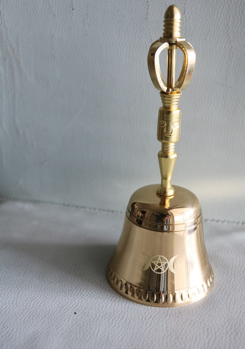 Altar Bell  triple moon Pentagram Ritual Brass Bells wicca prop ceremony Divination Astrology tool witchcraft Supplies for altar