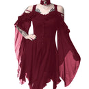 Gothic Witch Vintage Dress Women Sexy Hollow Out Lace Up High Waist Ruffle Trumpet Dress Off Shoulder Gothic Midi Dress Vestidos