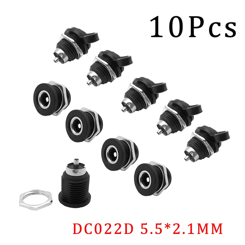 10Pcs DC Power Jack Socket Connector 5.5*2.1mm 3.5x1.3mm Male Female DC005 DC022 DC099 DC plug socket Nut Panel Mount Adapter