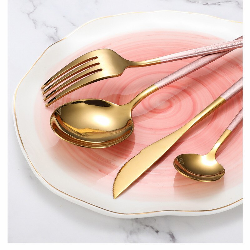 20piece Pink Cutlery Set Stainless Steel Tableware Set Kitchen Set Dinnerware Pink Silver Dinner Utensils Reusable Home Flatware