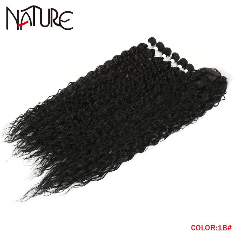 7 Pcs / Lot Curly Hair Bundles With Closure Synthetic Weave Hair Extensions 6 Bundles and Lace Closure 30 Inch Heat Resistant