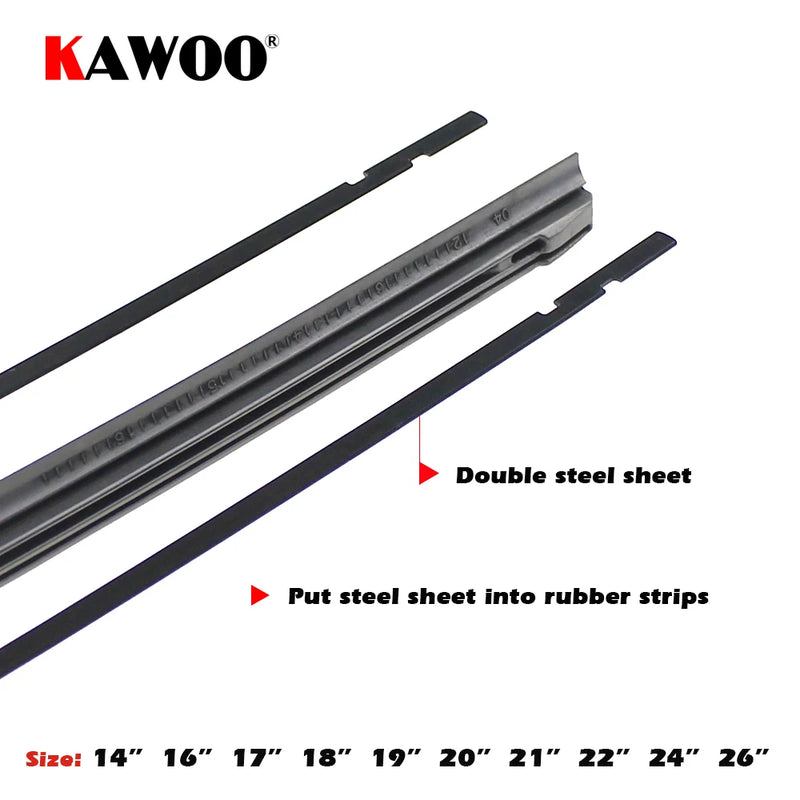 KAWOO Car Vehicle Insert Rubber Strip Wiper Blade (Refill) 8mm Soft 14" 16" 17" 18" 19" 20" 21" 22" 24" 26" 28" 1pcs Accessories