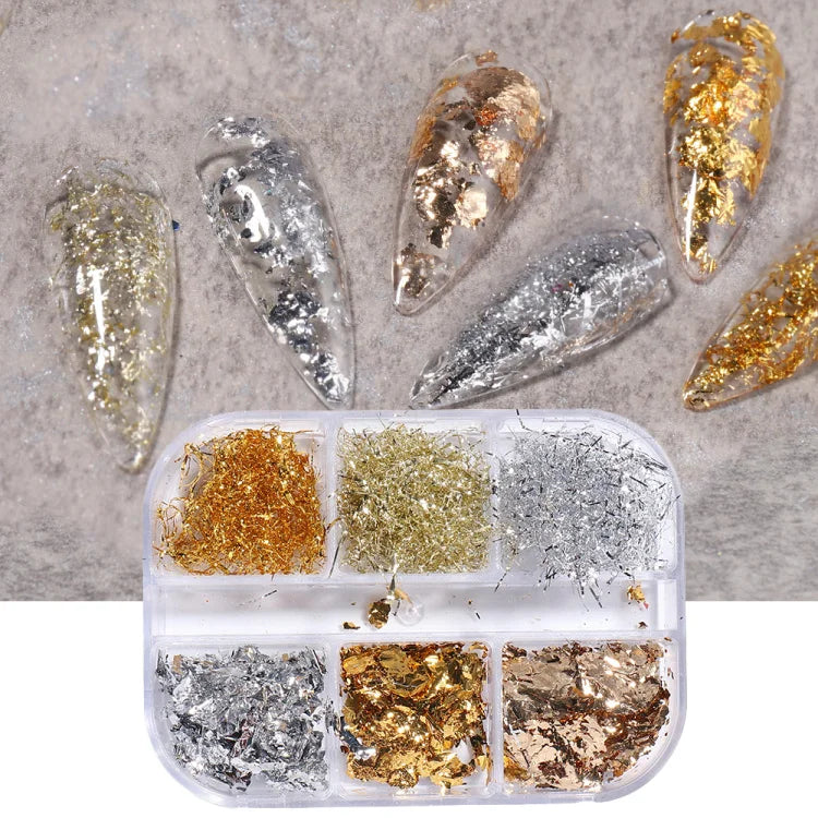 6 Grid Snow Crystal Nail Glitter Powder Sparkly Ice Chrome Flakes Reflective Thin Sequins Autumn Winter Nail Art Decoration LAXR