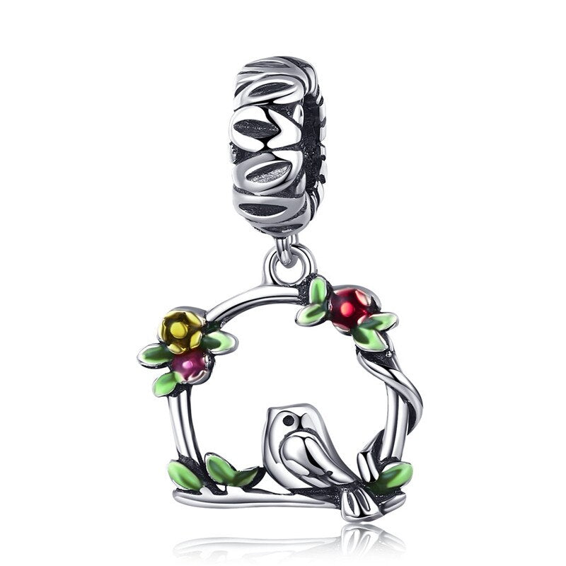 BAMOER Summer Collection 100% 925 Sterling Silver Bird in the Woods Charm Beads fit Women Bracelet Necklaces Jewelry Gift SCC647