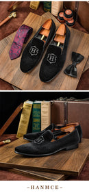 Hanmce 2025 New Design Fashion Velvet Material Slip On Luxury Hand Made Smoking Men Shoes