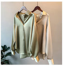 Hochwertige, elegante Bluse aus Seidenimitat, Frühling, Damenmode, langärmelige Satinbluse, Vintage Damen Stehkragen Street Shirts