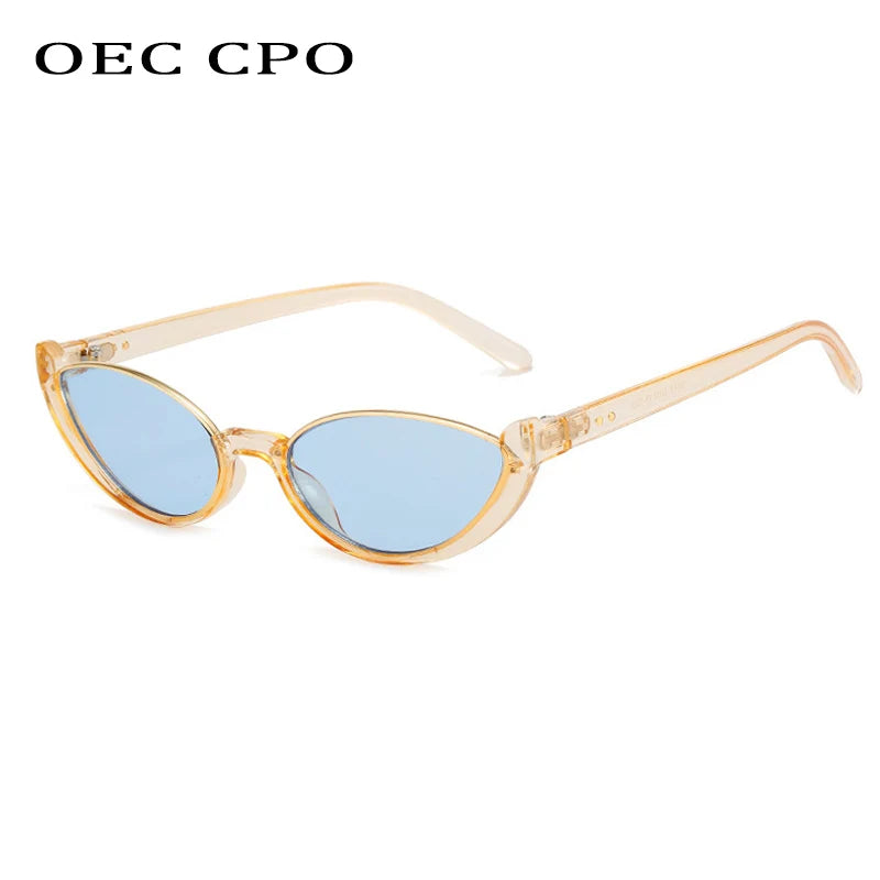 OEC CPO Small Frames Cat Eye Sunglasses Women Rivet Vintage Shades Sun Glasses Female Fashion Eyeglasses Retro Eyewear UV400