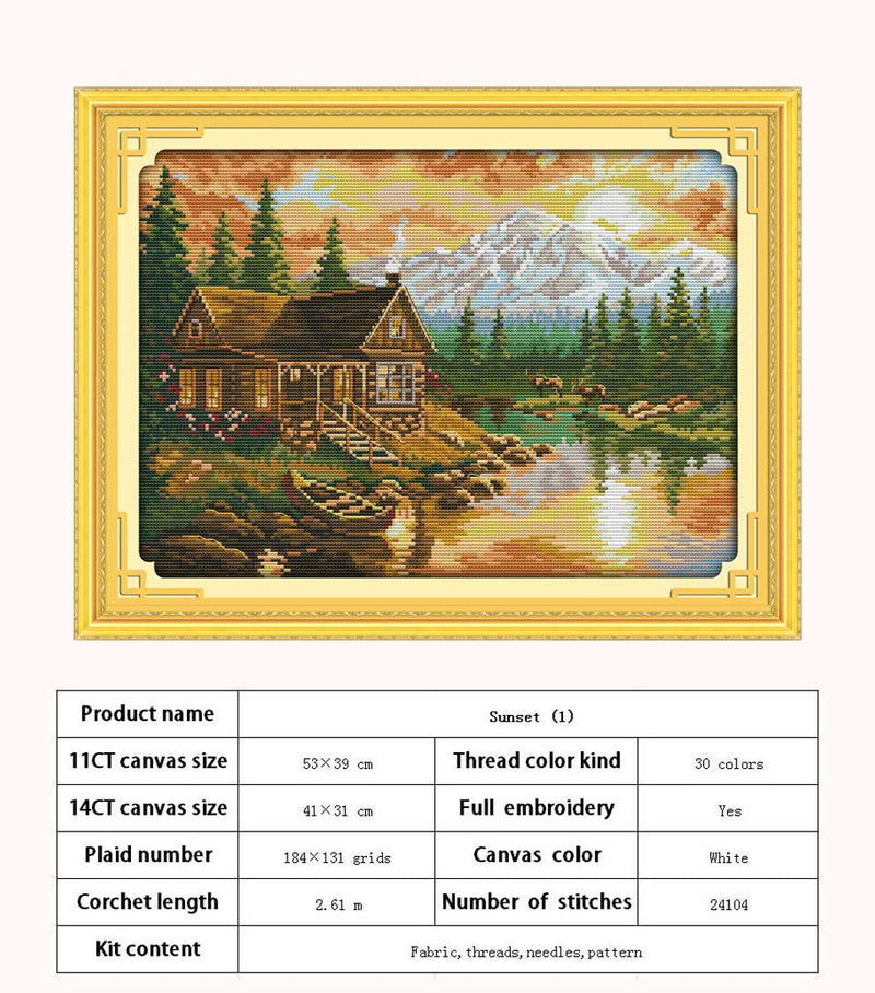 Leisurely Cabin House Scenery Patterns Counted 11CT 14CT Cross Stitch Sets DIY Cross-stitch Kit Embroidery Needlework Home Decor