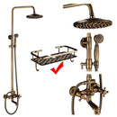 Antique Brass Shower Faucets Set 8'' Rainfall Shower Head Brass Handshower Dual Handle Mixer Tap Rotation Bath Shower Faucet