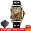Transparent Skeleton Automatic Mechanical Watch Men Genuine Leather Belt Top Brand Luxury Self Winding Mens Retro Watch Clock
