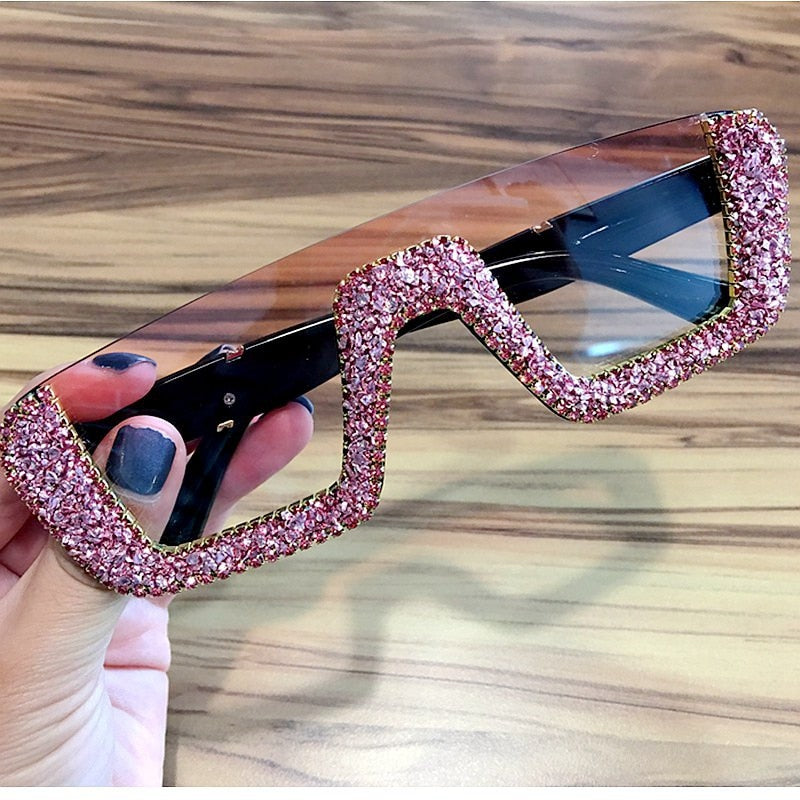 Square Luxury Sunglasses women Brand Designer Ladies Oversized rhinestone Sunglasses Men Half Frame eyeglasses For Female UV400