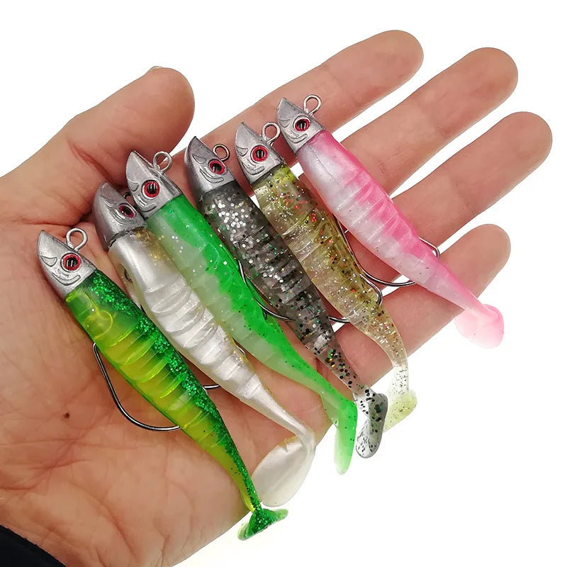 Fake Lure Jigging Soft Bait Fishing Lures 9/11cm 15.6/23.3g DIY Head Jig Fish T Tail Sea Bass Lure Fishing Tackle 6 Colors