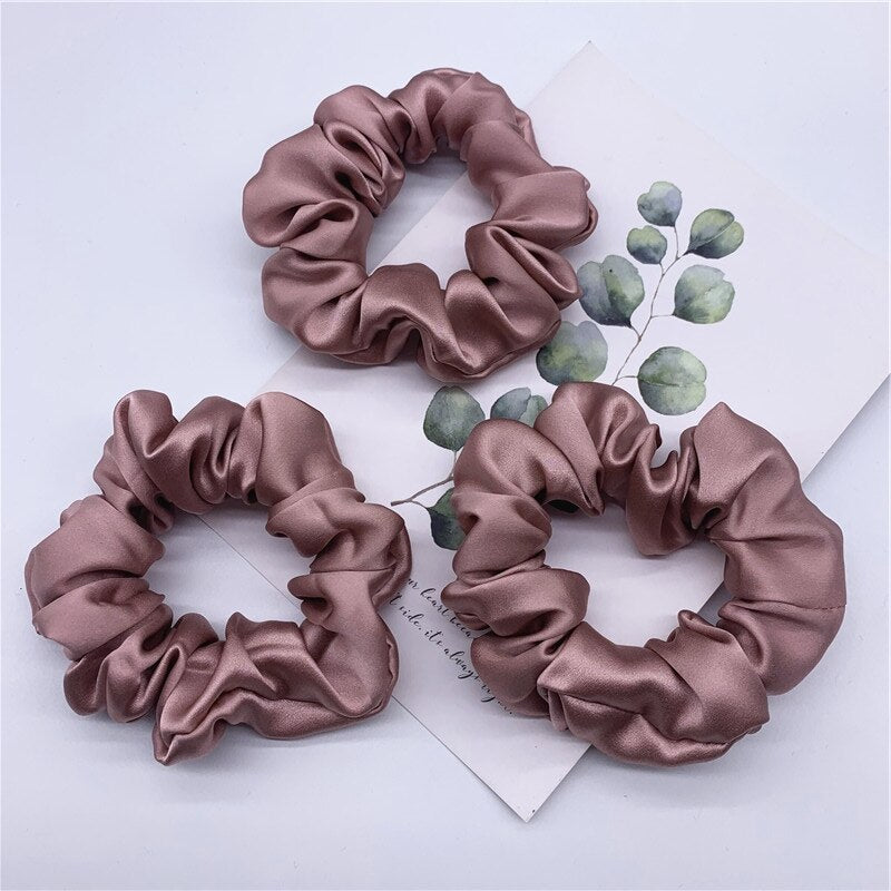 100% Pure Silk Hair Scrunchie Width 3.5cm Hair Ties Band Girls Ponytail Holder Luxurious Colors Sold by one pack of 3pcs